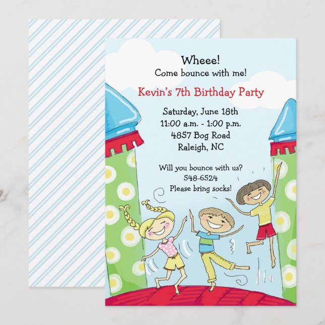 Bounce House Invitations : Garçons verts Bouncy (Devant / Derrière)
