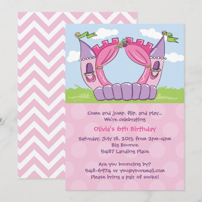 Bounce House Invitations : Princess Birthday Party (Front/Back)