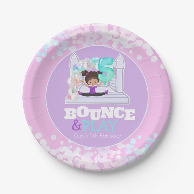 Bounce House Jump Play Fifth Birthday  Paper Plate (Front)