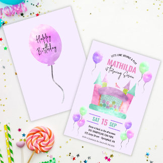 Bounce House Jump Trampoline Girl Birthday Party Invitation