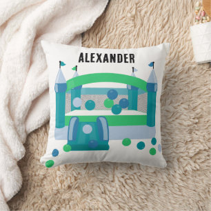 Bounce House Jumping Castle Ball Cute Blue Pattern Throw Pillow