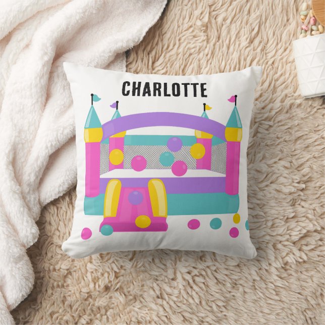 Bounce House Jumping Castle Ball Cute Pink Pattern Throw Pillow (Blanket)