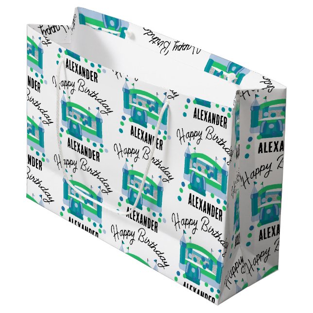 Bounce House Jumping Castle Birthday Name Kids Boy Large Gift Bag (Front Angled)