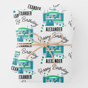 Bounce House Jumping Castle Birthday Name Kids Boy Wrapping Paper Sheet