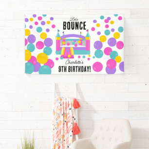 Bounce House Jumping Castle Girls Birthday Party Banner