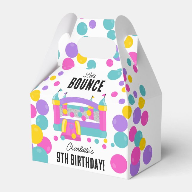 Bounce House Jumping Castle Girls Birthday Party Favor Box (Front Side)