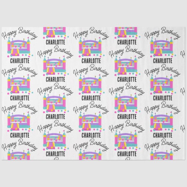 Bounce House Jumping Castle Girls Birthday Party Tissue Paper (Front)