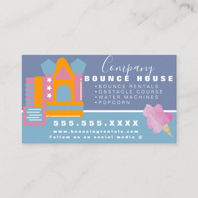 Bounce House Logo Party  Rentals Cotton Candy Business Card (Front)