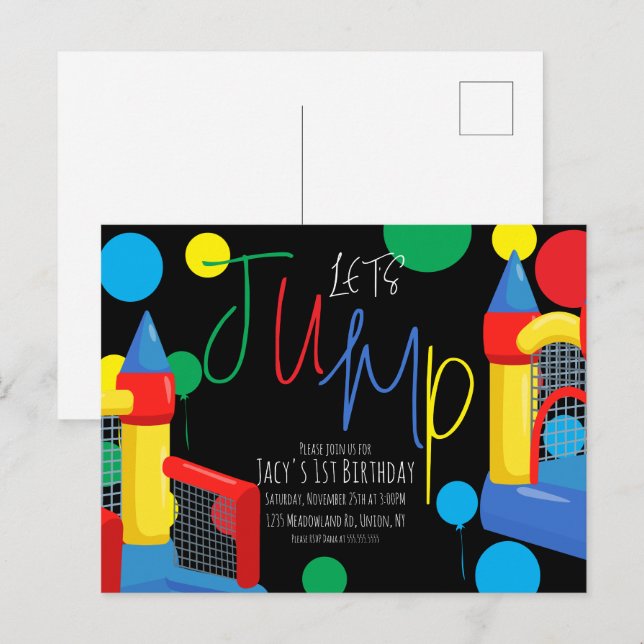 Bounce Jump Kids Birthday Party Dots Balloons Postcard (Front/Back)