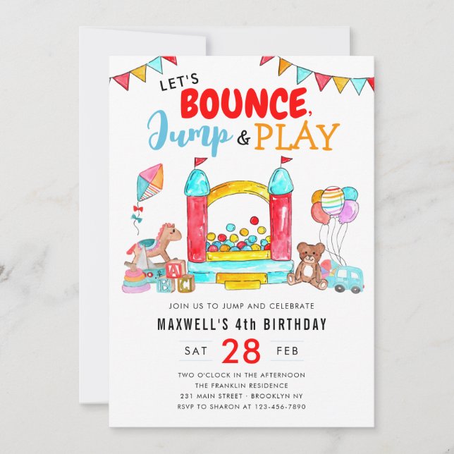 Bounce Jump Play Kids Trampoline Park Birthday Invitation (Front)
