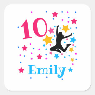 Bounce Jump Trampoline Birthday Girl Party   Square Sticker
