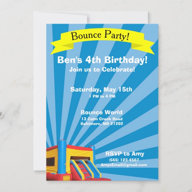 Bounce Party Birthday Invitation (Front)