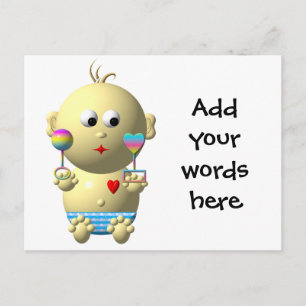 Bouncing baby boy with 2 rattles postcard
