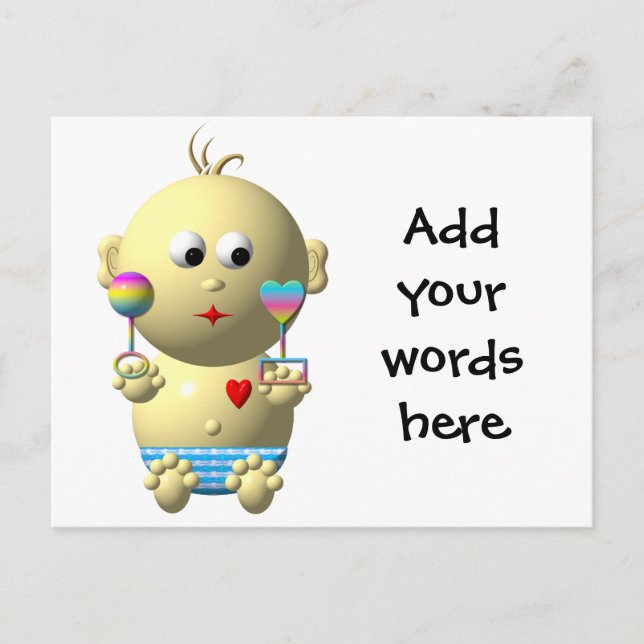 Bouncing baby boy with 2 rattles postcard (Front)