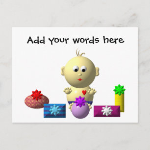BOUNCING BABY BOY WITH 5 PRESENTS POSTCARD