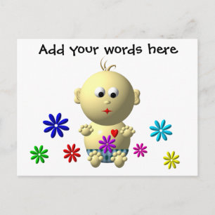 BOUNCING BABY BOY WITH 7 FLOWERS POSTCARD