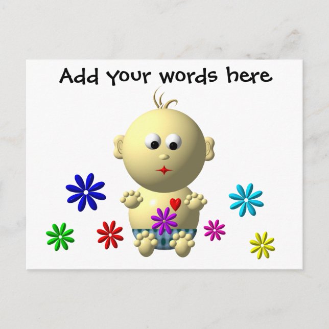 BOUNCING BABY BOY WITH 7 FLOWERS POSTCARD (Front)