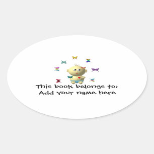 BOUNCING BABY BOY WITH 9 BUTTERFLIES OVAL STICKER