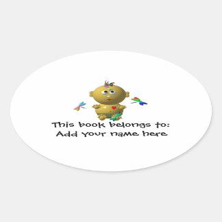 BOUNCING BABY GIRL WITH 4 DRAGONFLIES OVAL STICKER