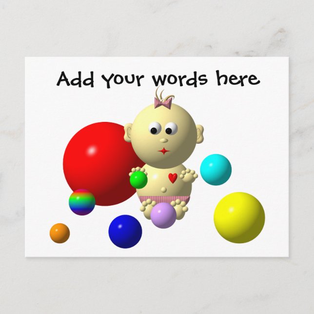 BOUNCING BABY GIRL WITH 8 BALLS POSTCARD (Front)