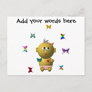 BOUNCING BABY GIRL WITH 9 BUTTERFLIES POSTCARD