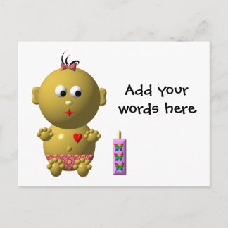 Bouncing Baby Girl with Heart and 1 Bottle Postcard