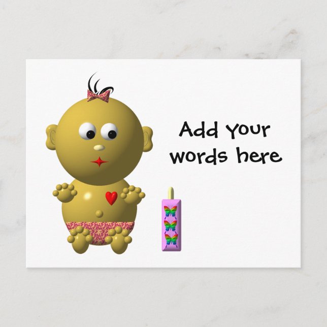 Bouncing Baby Girl with Heart and 1 Bottle Postcard (Front)