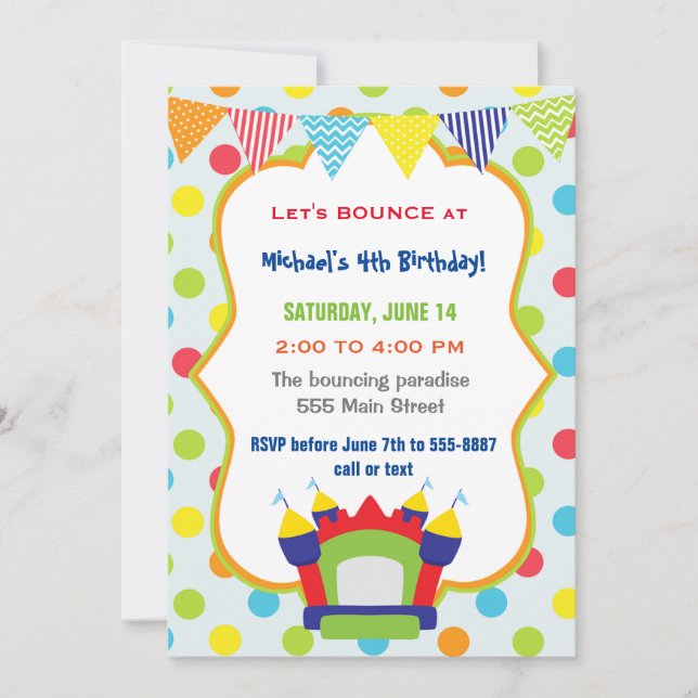 Bouncing Invitation Kids Birthday Party Bounce (Front)