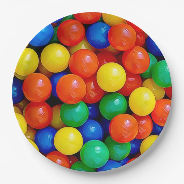 Bouncy Balls Ball Pit themed Birthday Party Paper Plate (Front)