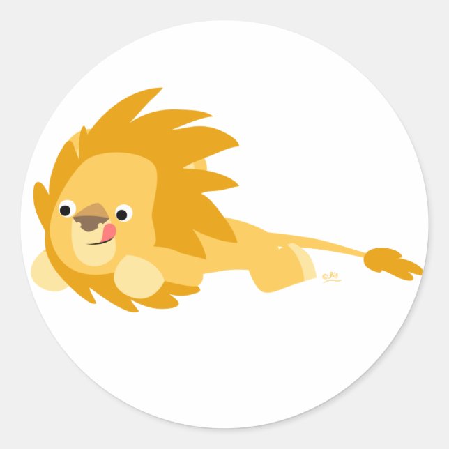 Bouncy Cartoon Lion Round Sticker (Front)