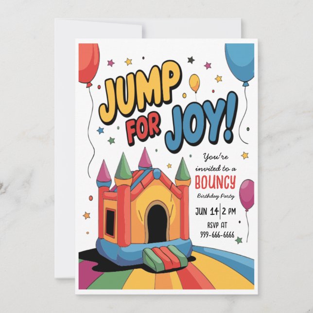 Bouncy House Birthday Party - Fun & Colourful Invitation (Front)