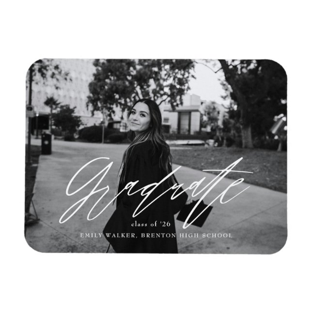 Bouncy Script Graduation Announcement Card Magnet (Horizontal)