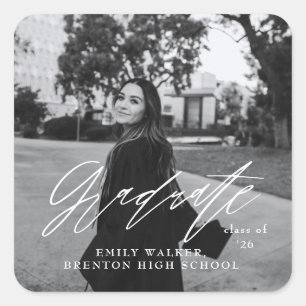 Bouncy Script Graduation Announcement Square Sticker