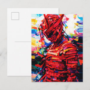 Bound in Red Script Vibrant Calligraphy Figure Postcard