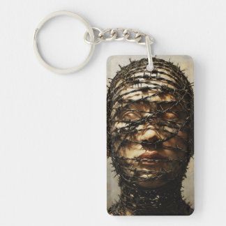 Bound in Silence – Barbed Wire Symbolic Portrait Keychain