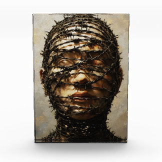 Bound in Silence – Barbed Wire Symbolic Portrait Photo Block