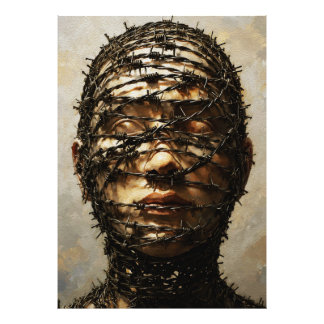 Bound in Silence – Barbed Wire Symbolic Portrait Photo Print