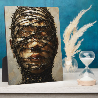 Bound in Silence – Barbed Wire Symbolic Portrait Plaque