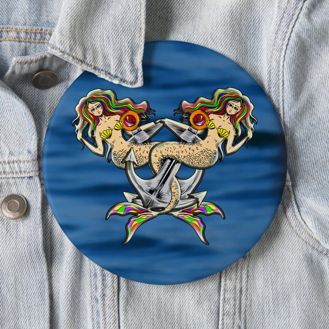 Bound Mermaids - Nautical Design for Ocean Lovers 6 Inch Round Button (In Situ)