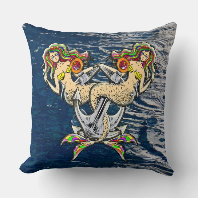 Bound Mermaids - Nautical Design for Ocean Lovers Throw Pillow (Front)