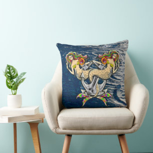 Bound Mermaids - Nautical Design for Ocean Lovers Throw Pillow