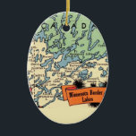 Boundary Waters Minnesota Ornament<br><div class="desc">Wonderful vintage Boundary Waters postcard map reproduced on a ceramic ornament. The ornament is a terrific gift, stocking stuffer and will look amazing hanging on your Christmas, holiday tree or to give as a gift! Because its an old postcard, there may be slight imperfections such as cancellation marks/smudges but we...</div>