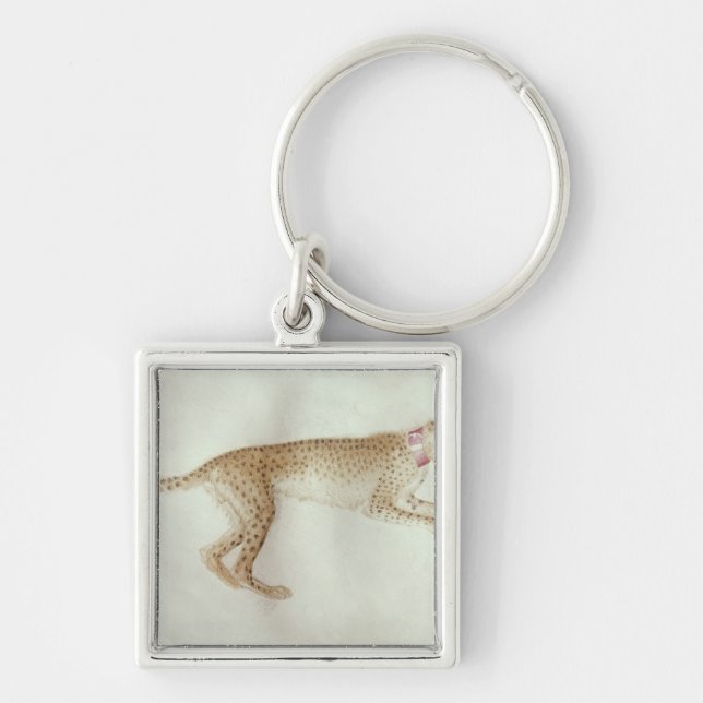 Bounding cheetah with a red collar keychain (Front)