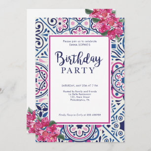 Bounganvillea and tiles Birthday Invitation