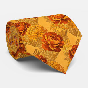 Bountiful Blossoms Golden Orange Art Deco  Tie