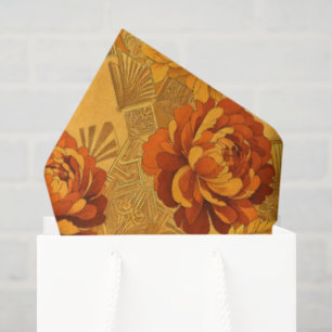Bountiful Blossoms Golden Orange Art Deco  Tissue Paper