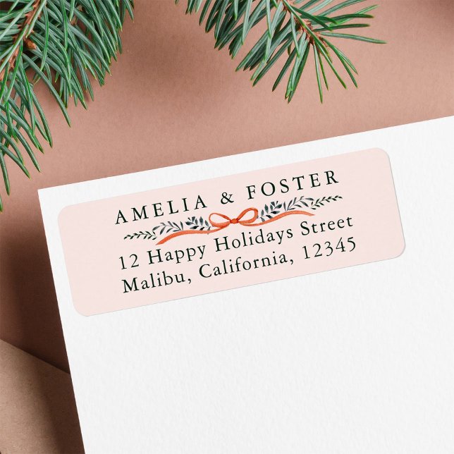 Bountiful Bow Border Christmas Return Address Pink (Creator Uploaded)