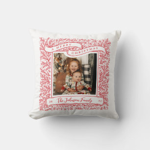 Bountiful Branches Red and White Photo Christmas Throw Pillow