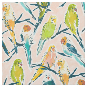BOUNTIFUL BUDGIES Cute Peach Watercolor Parakeet Fabric