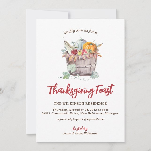 Bountiful Bushel Basket Thanksgiving Invitation (Front)